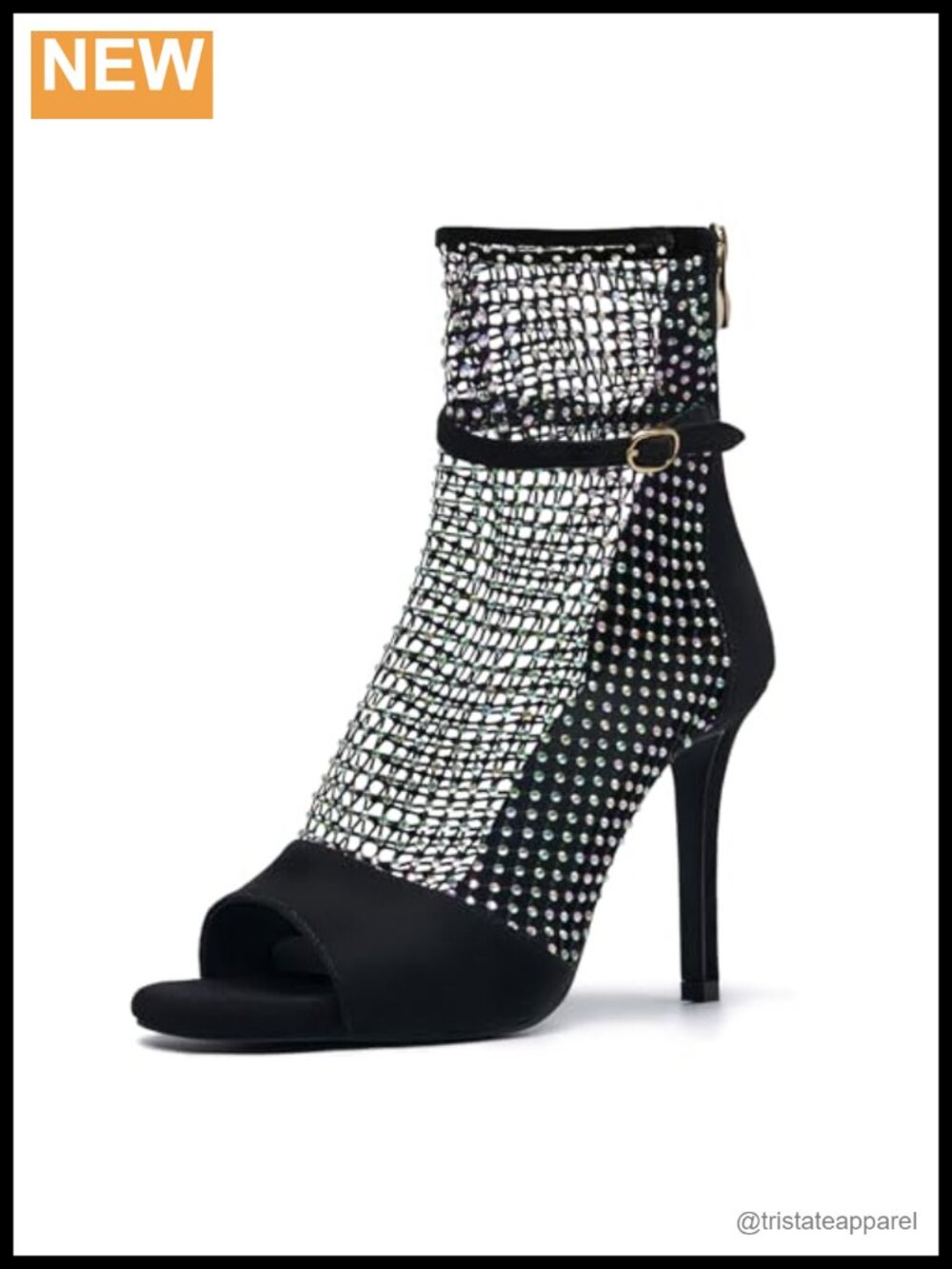 Suede Rhinestone Mesh Stiletto Heels Sandal Boots Open Toe Ankle Strap Women
